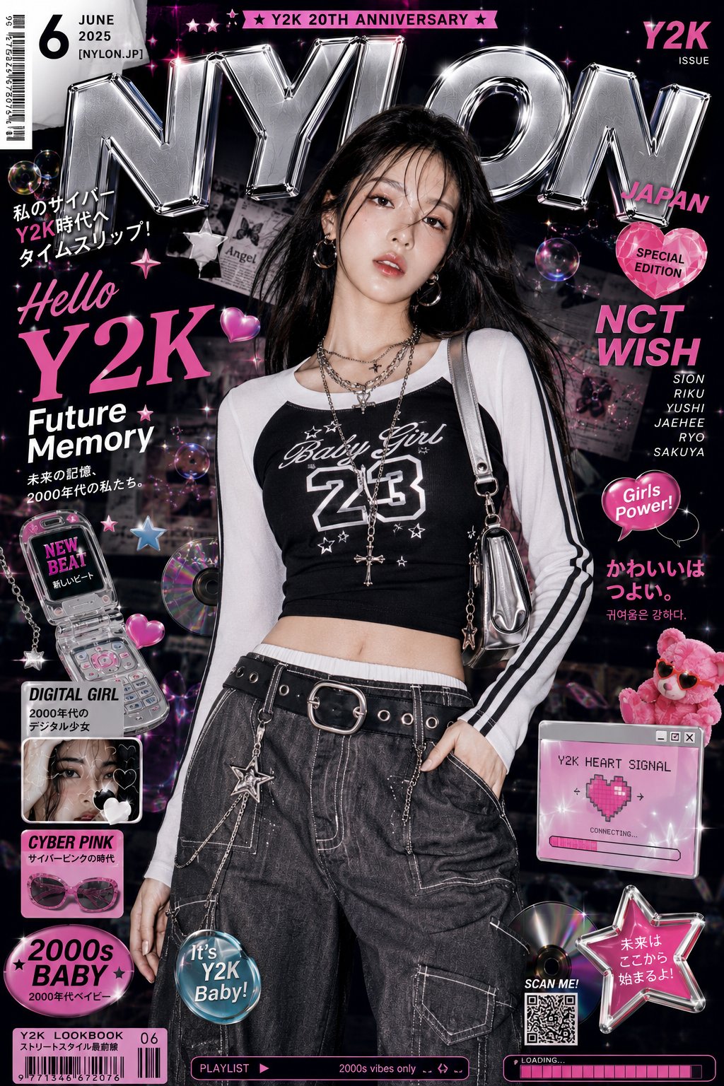 Y2K 风东亚少女时尚插画