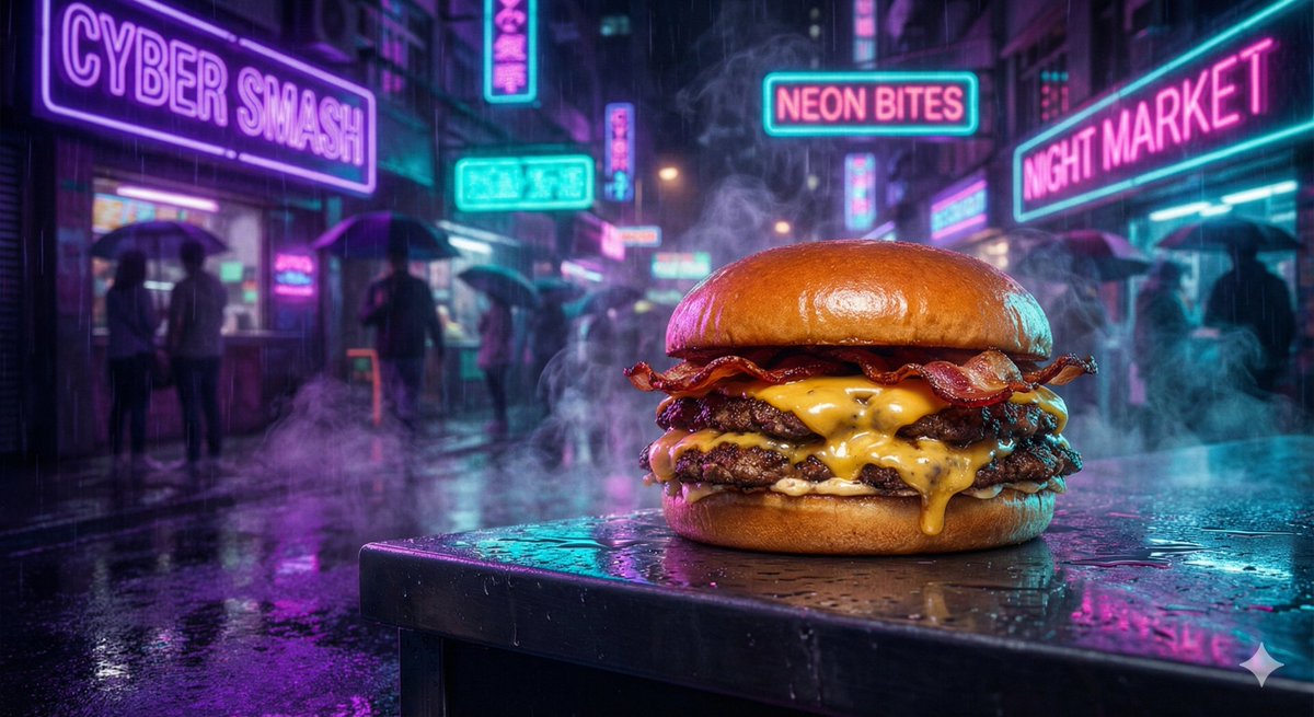 赛博朋克霓虹光影下的深夜街头美食
