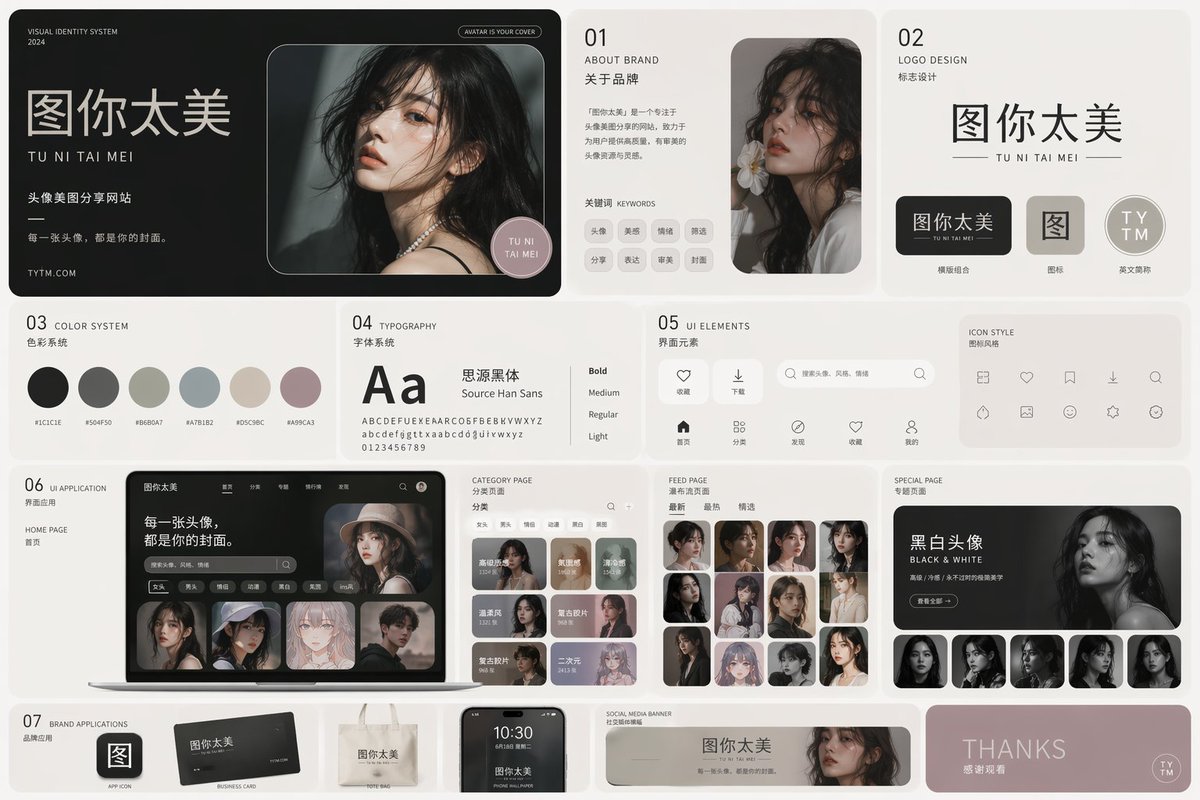 GPT Image 2 提示词 暗黑极简头像网站视觉设计