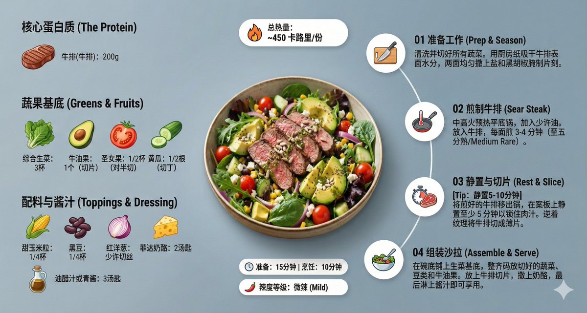 创意悬浮视角的现代美食食谱信息图
