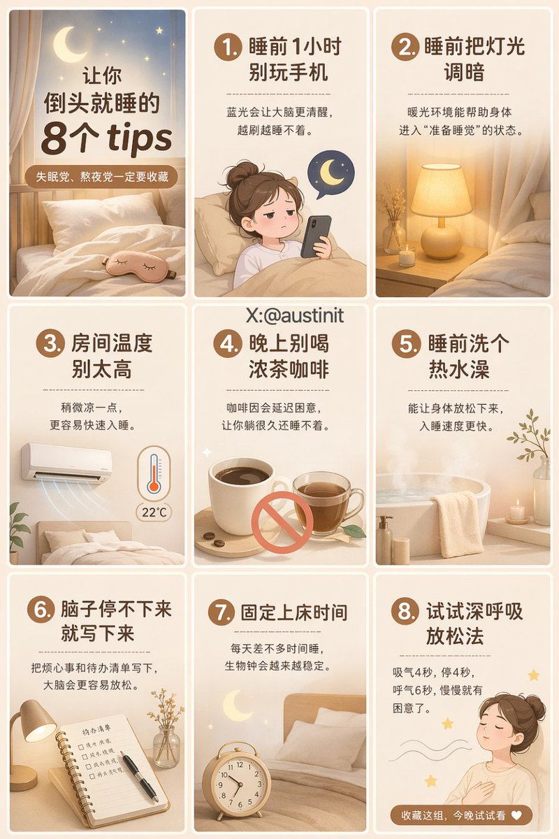 GPT Image 2 提示词 治愈系助眠指南九宫格