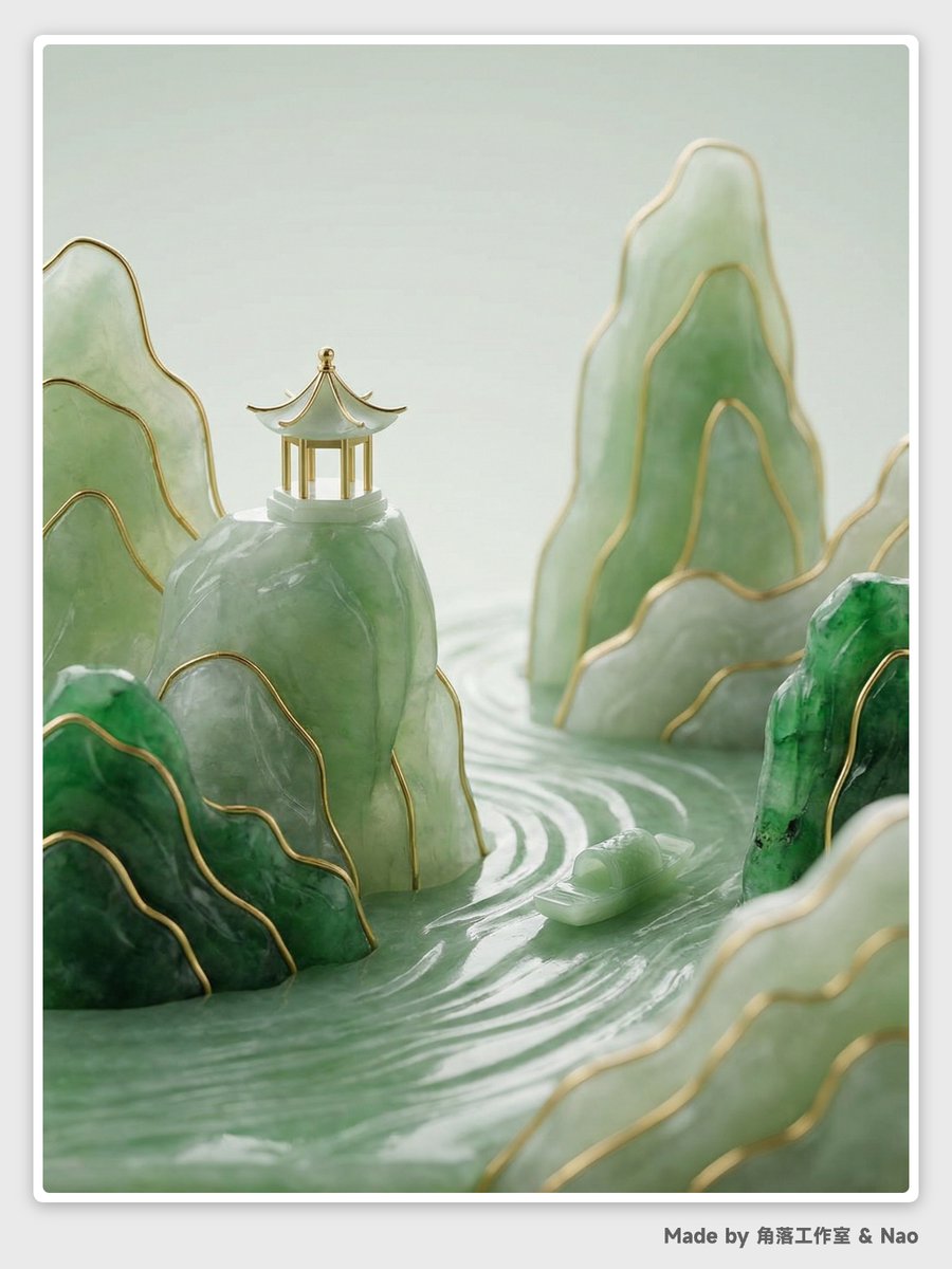 翠玉流金极简东方微缩山水意境