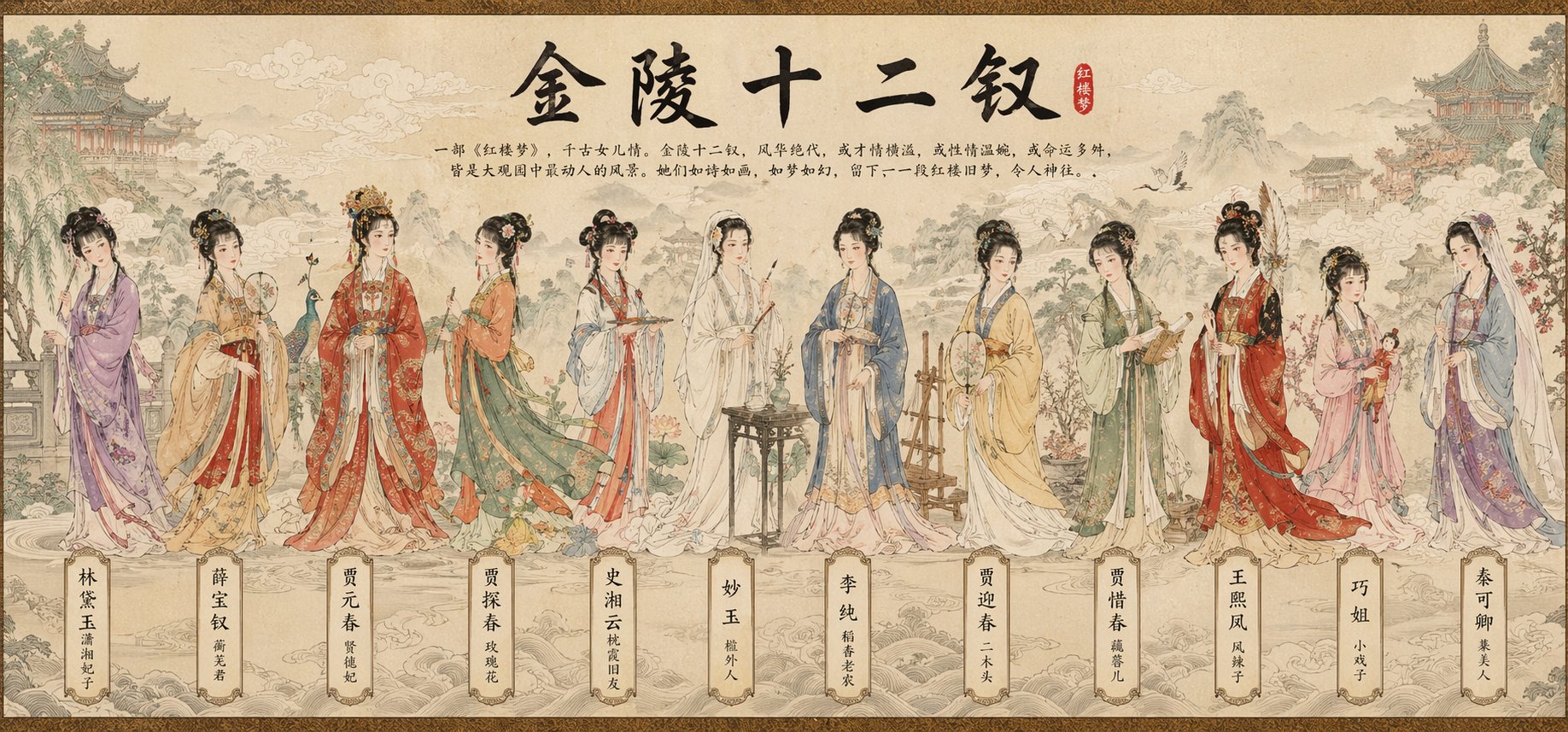 GPT Image 2 提示词 国风工笔八仙长卷插画
