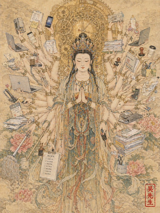 GPT Image 2 提示词 千手观音化身打工人