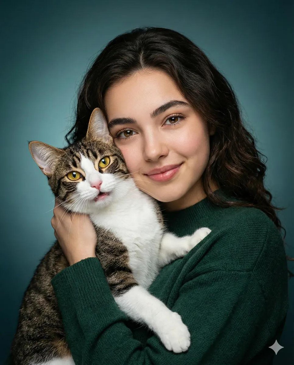 少女温婉拥吻虎斑猫的治愈时光