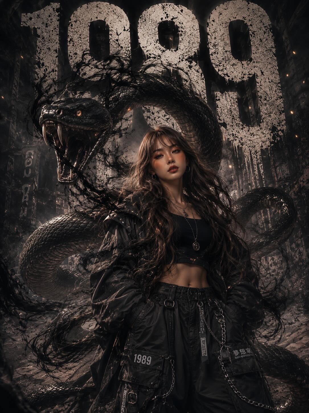 亚洲美女与巨蟒时尚写真