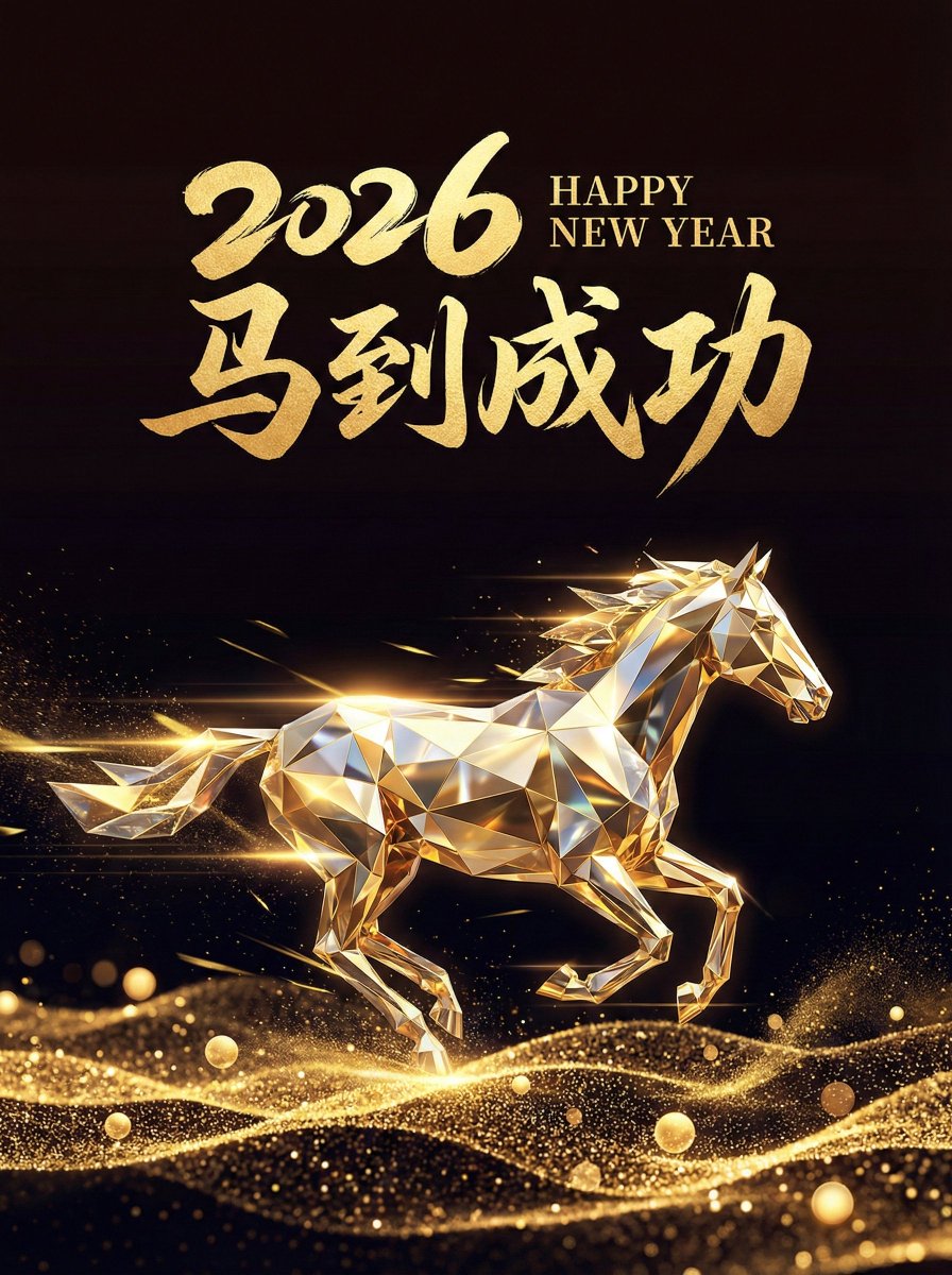 璀璨几何金马踏浪迎新岁