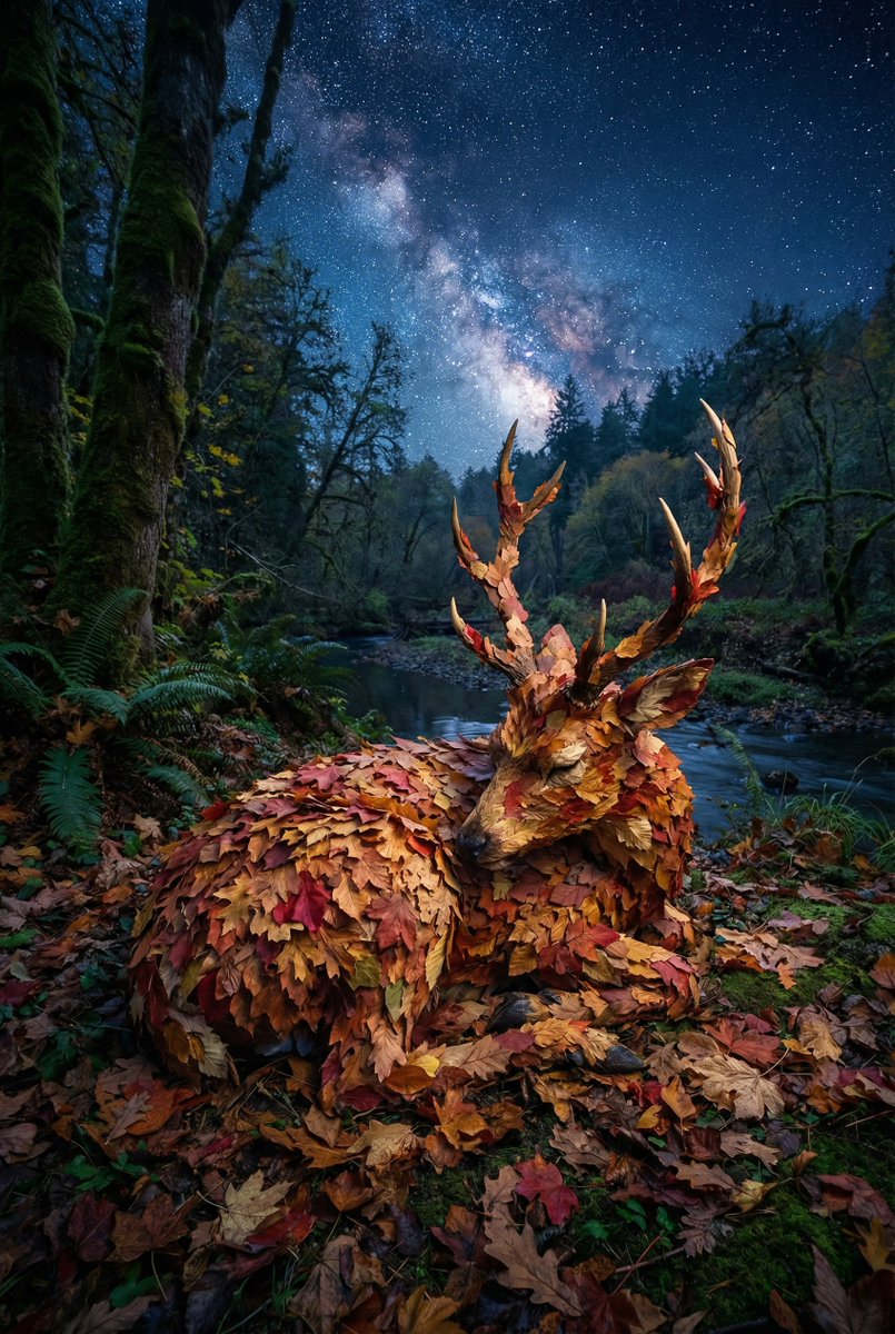 繁星月光下的秋叶幻鹿