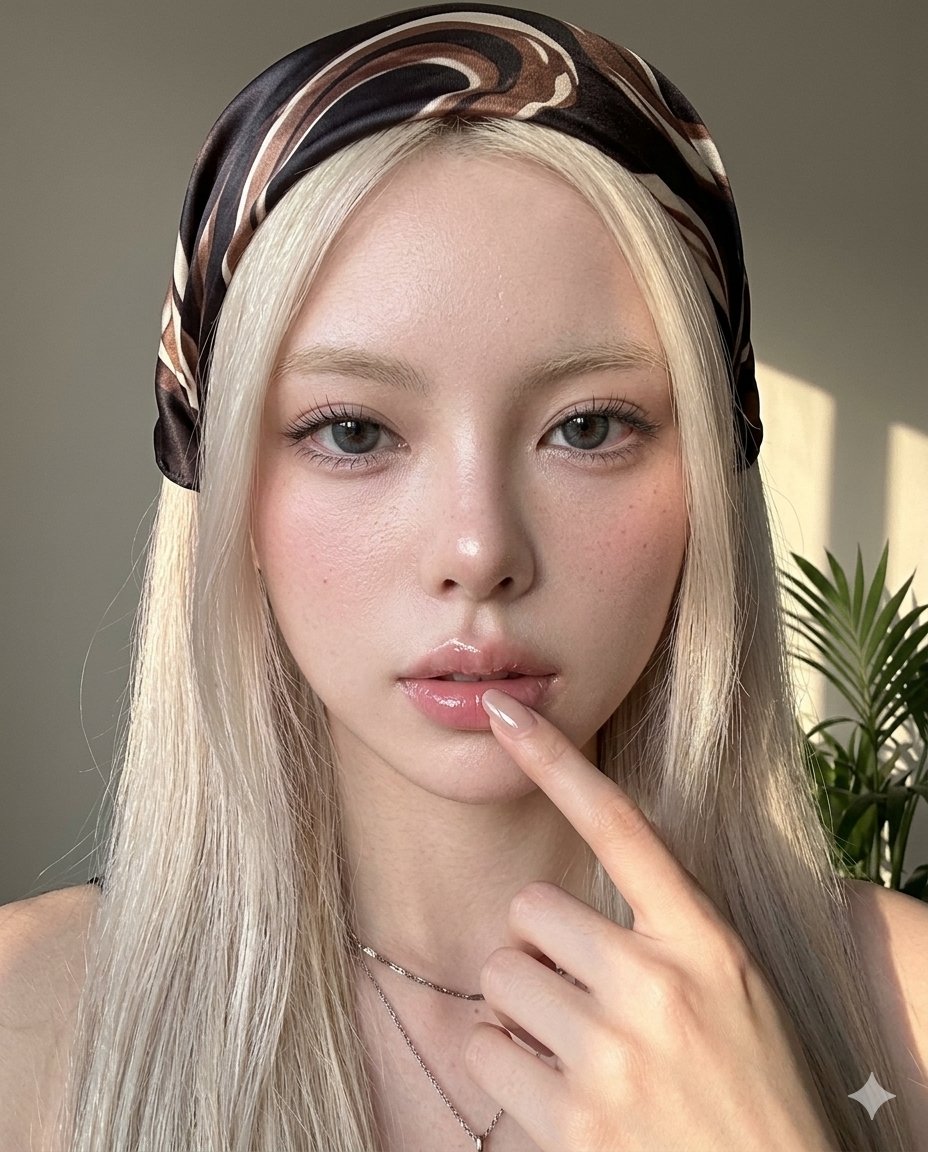 瓷感肌金发丝巾女孩超写实写真