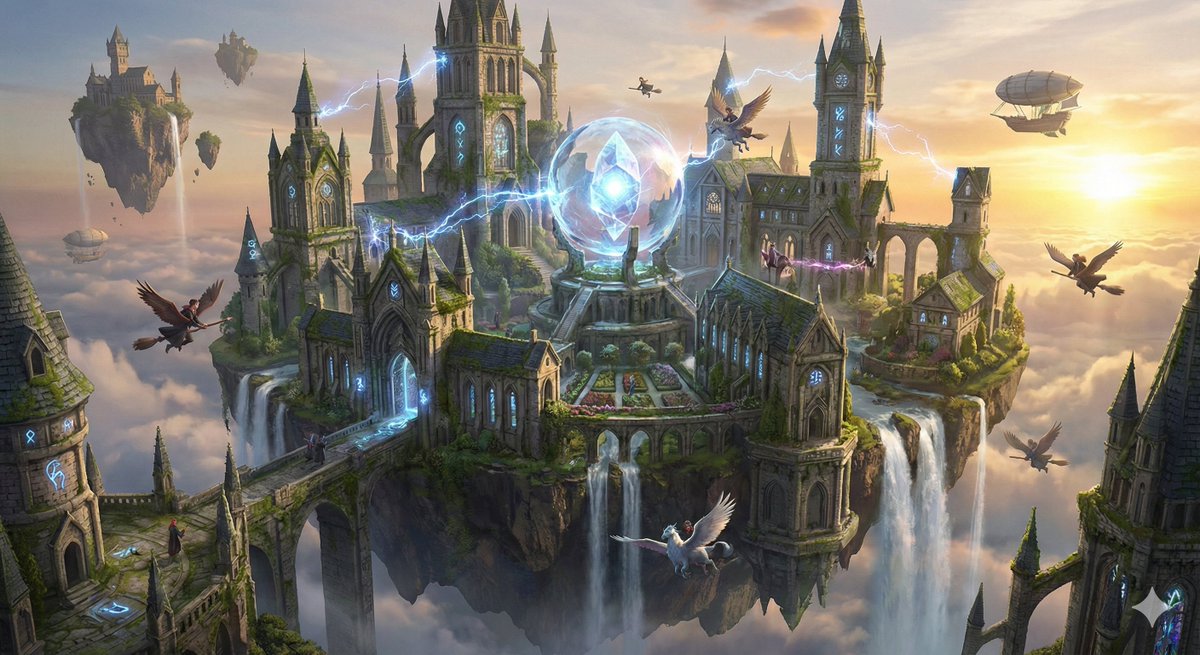 云端之上悬浮的神秘奥术魔法学院