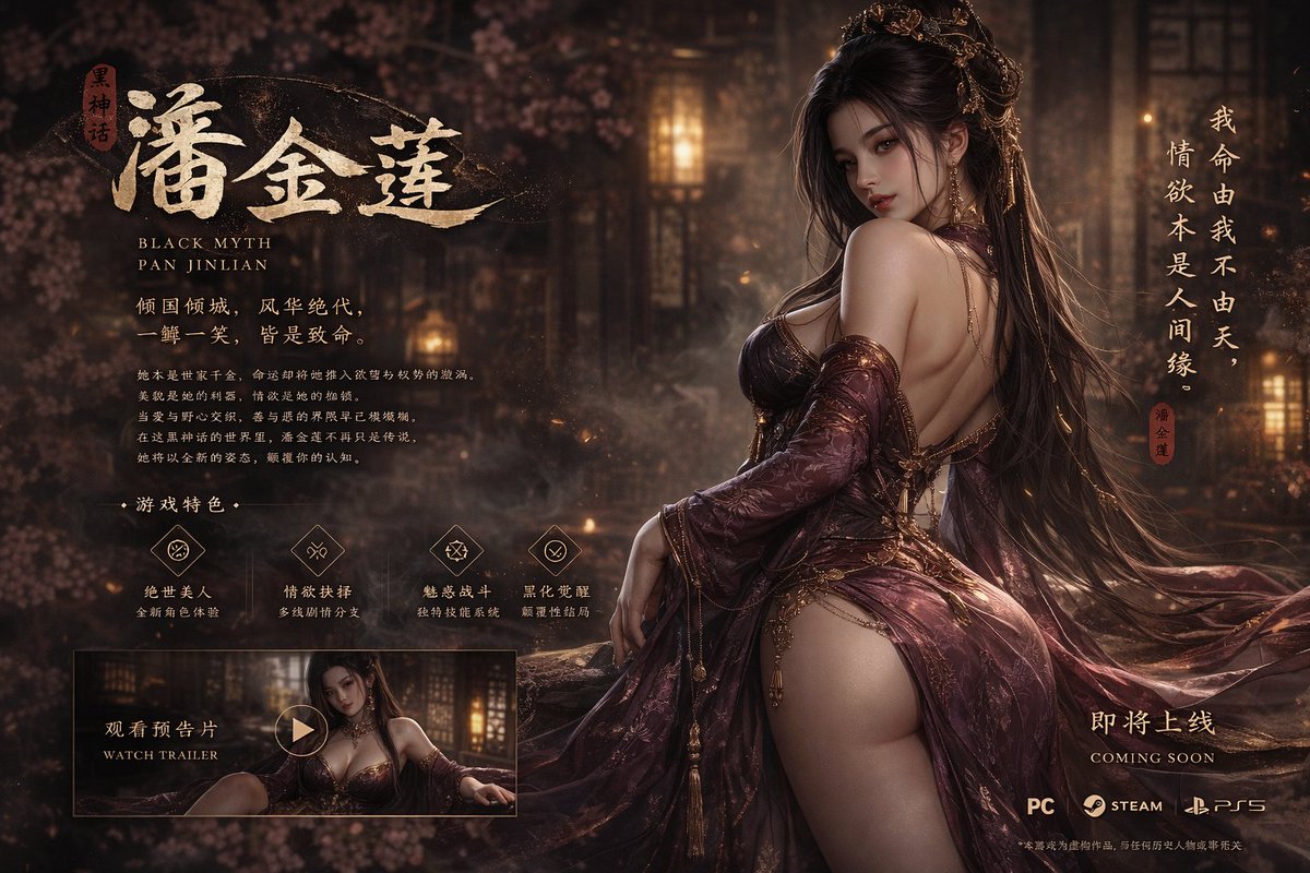 GPT Image 2 提示词 黑神话潘金莲绝美游戏封面