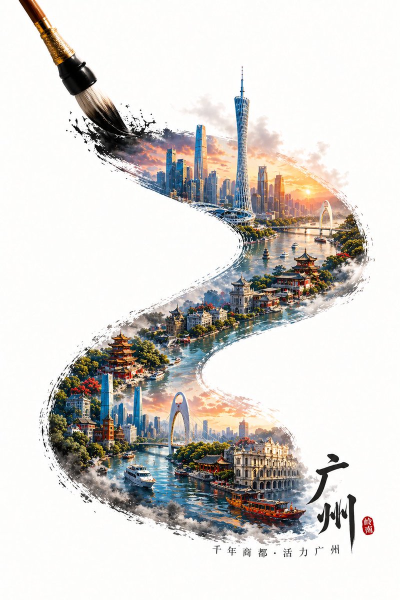 墨韵羊城微观立体海报