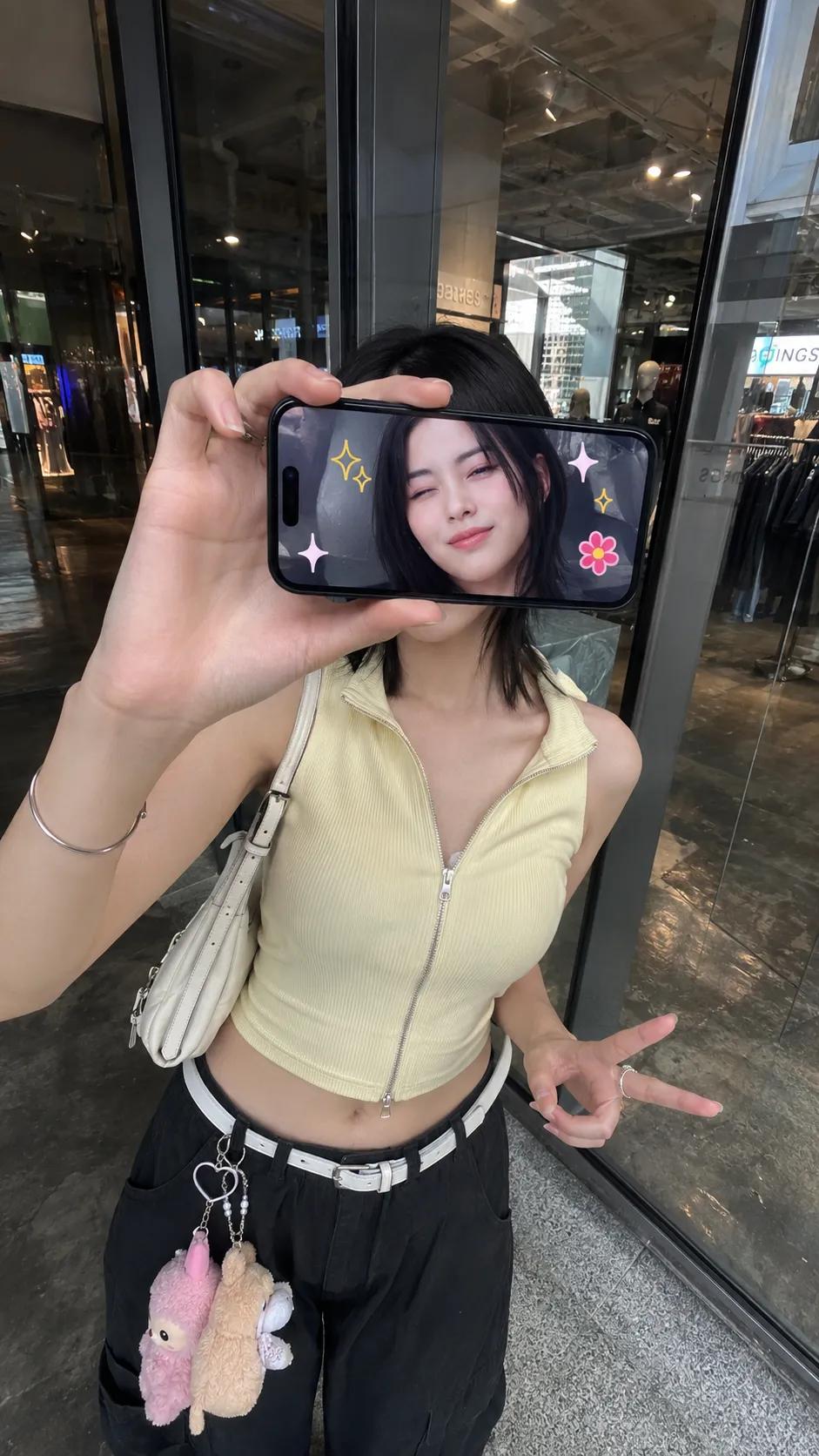 手机遮脸玻璃窗反射超写实人像