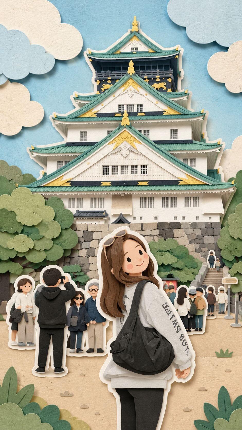 奇幻可爱和风剪纸旅行透视模型