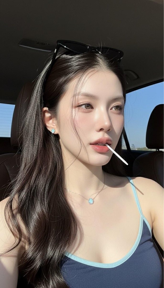车内光影下的韩系氧气少女