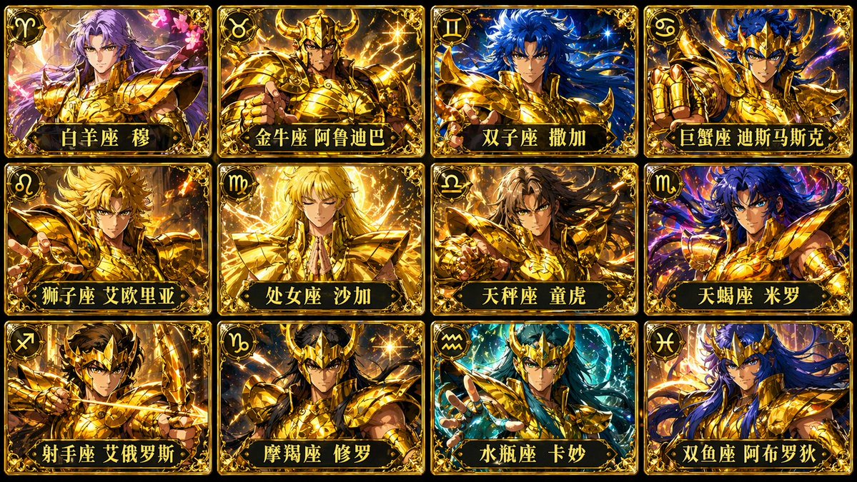 GPT Image 2 提示词 十二黄金圣斗士卡牌合集