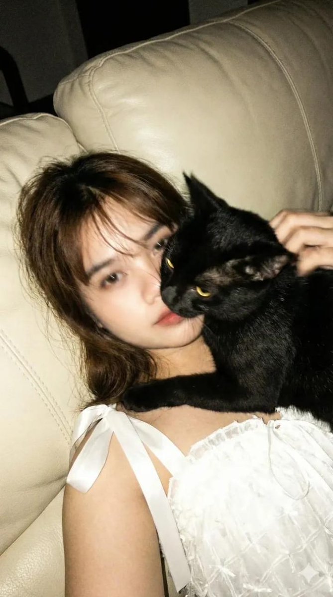亲密依偎：女子与猫的模糊动态手持自拍