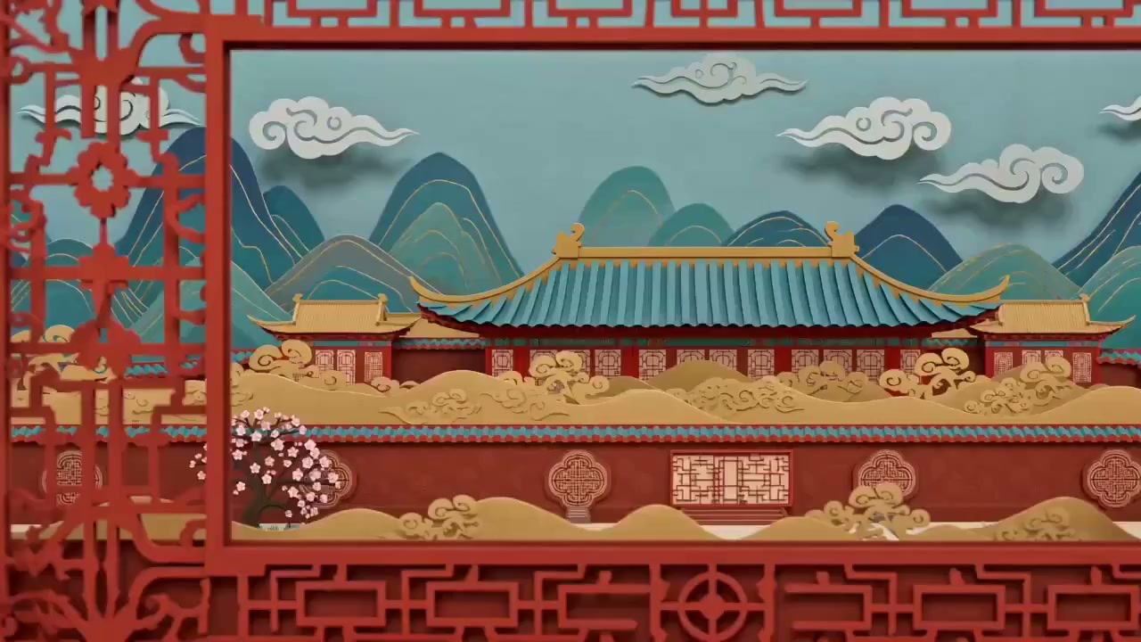 喜庆剪纸风春节贴窗花动画