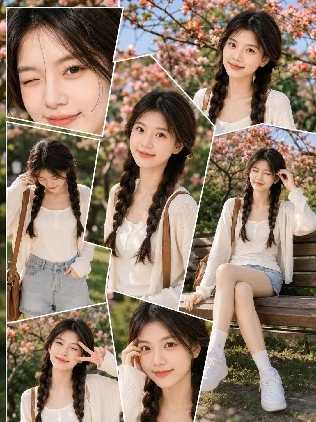青春甜美春季户外人像拼贴画报