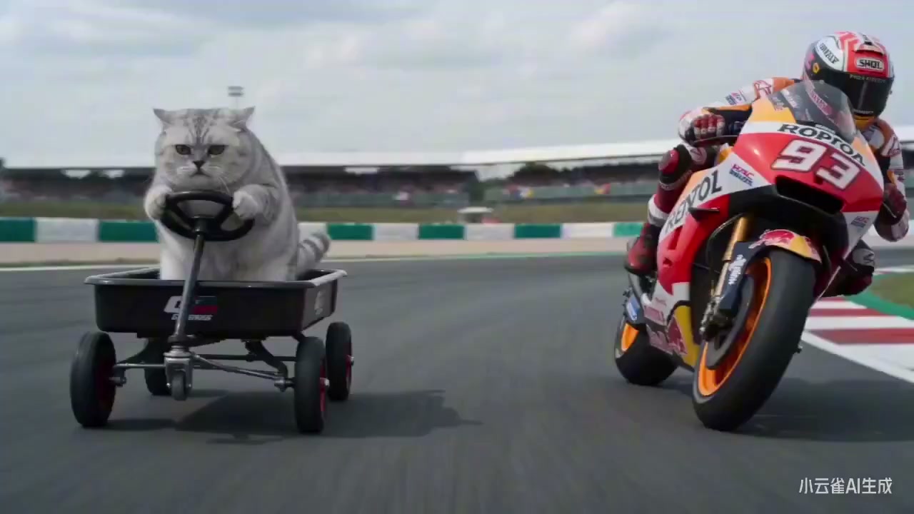 萌猫MotoGP赛道超越本田93号赛车