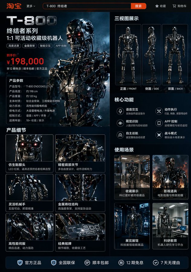 GPT Image 2 提示词 终结者机器人淘宝详情页