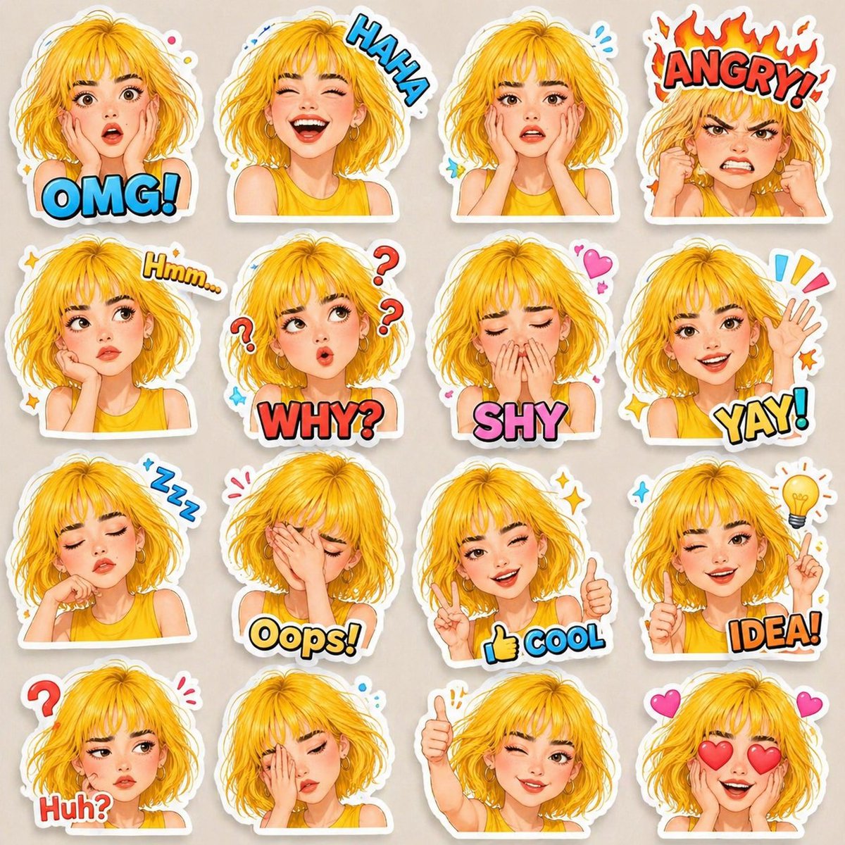 3D卡通少女表情贴纸组