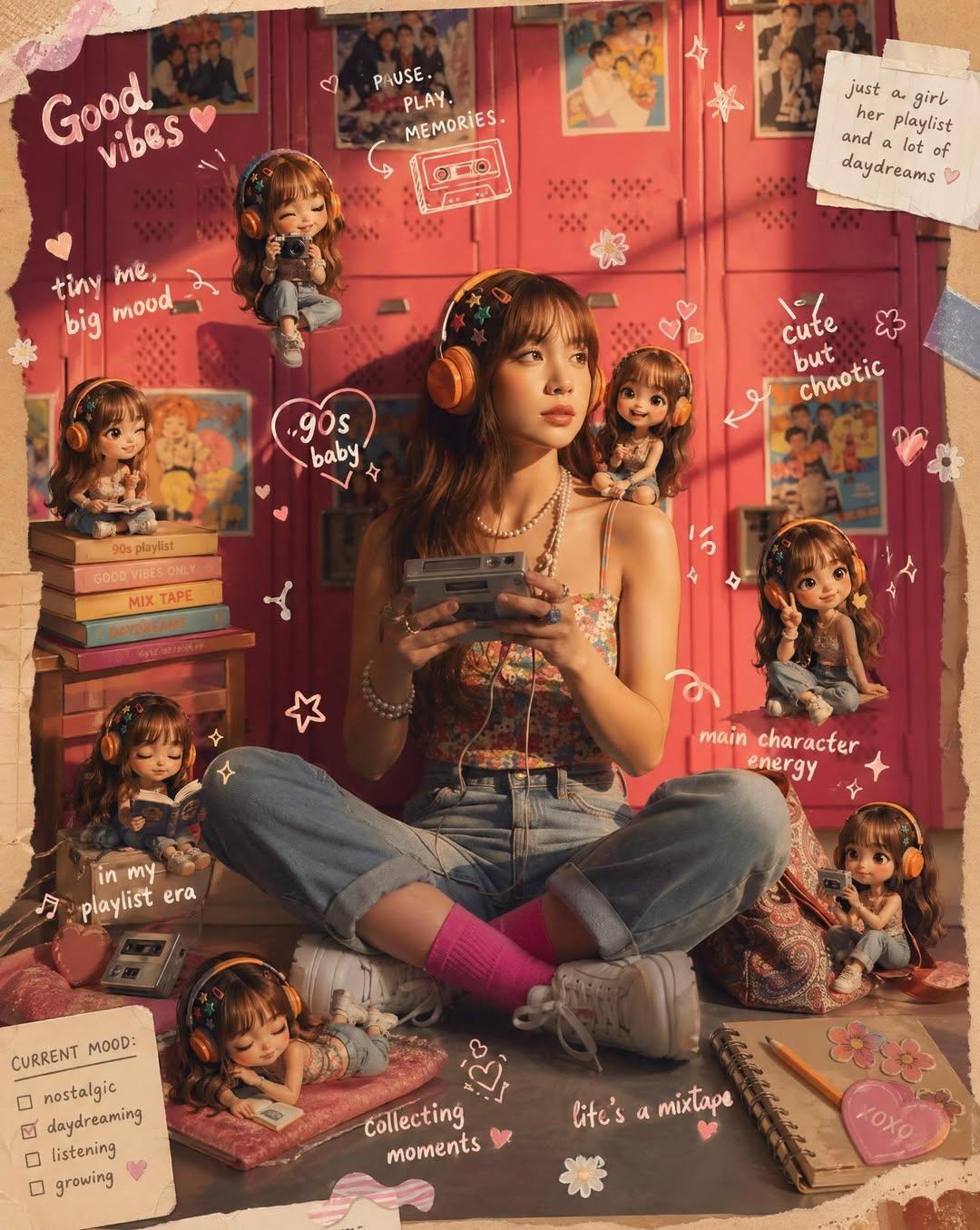 GPT Image 2 提示词 Scrapbook 真人图与迷你分身