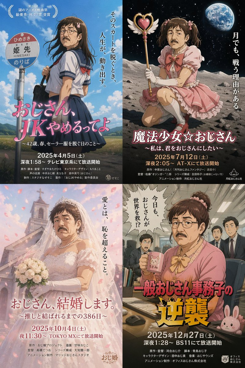 GPT Image 2 提示词 荒诞超现实女装大叔海报