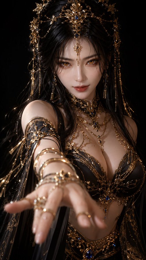 东方幻想黑金礼服女性神秘肖像