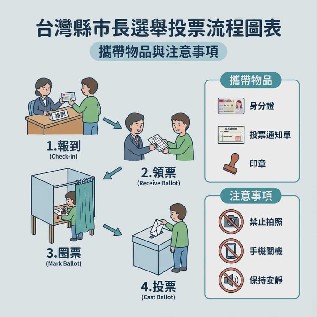 插画风格台湾县市市长选举投票指南流程图解