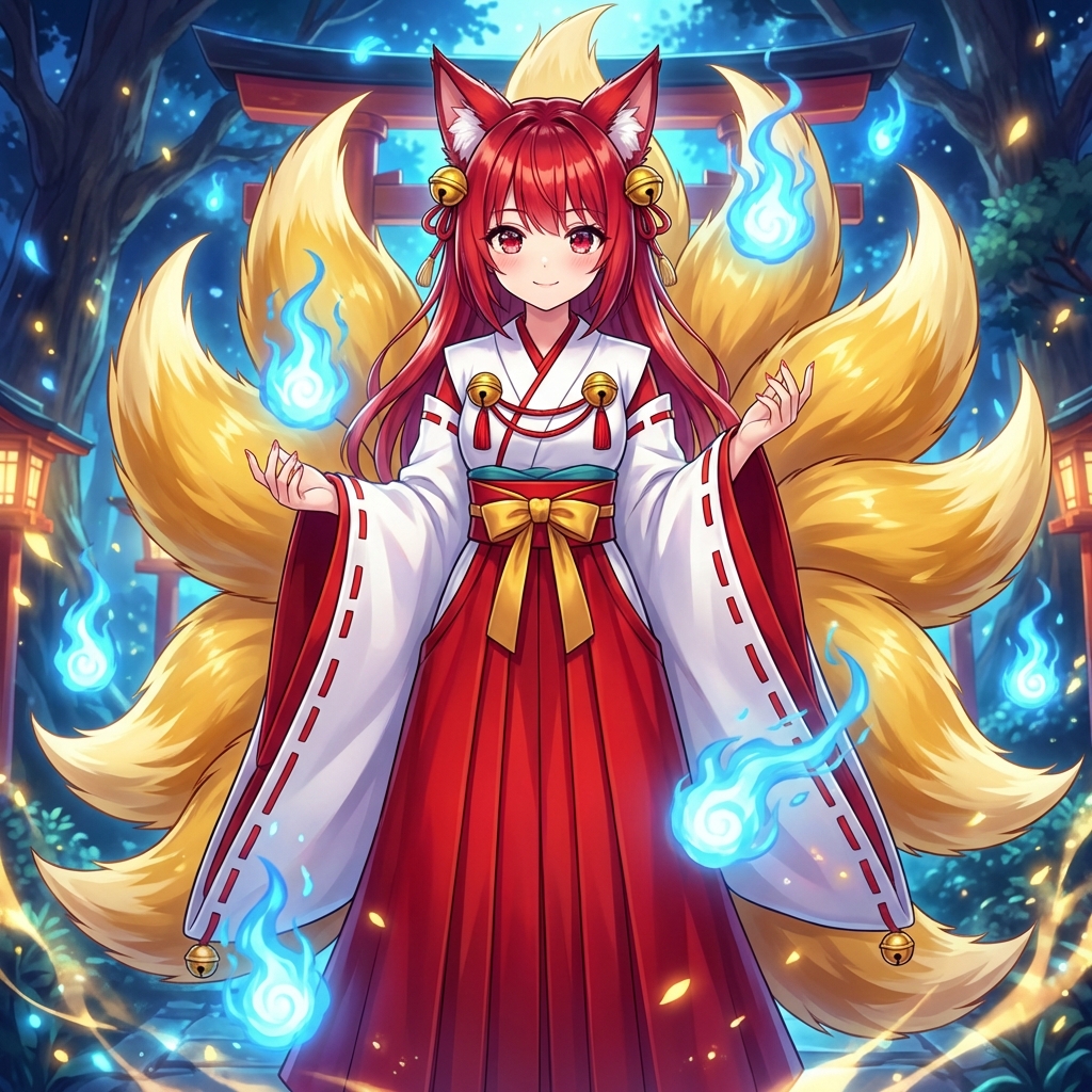 月光樱花下的绝美九尾狐仙子