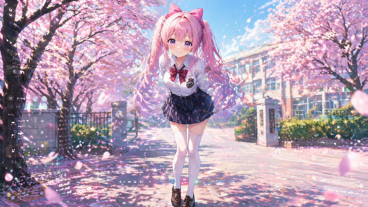 GPT Image 2 提示词 樱花树下害羞双马尾少女