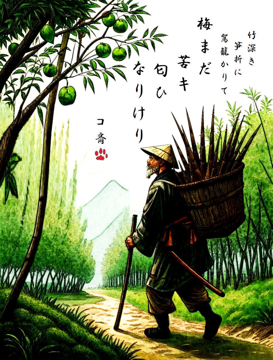 竹林幽径轿影摇，残梅苦香绕