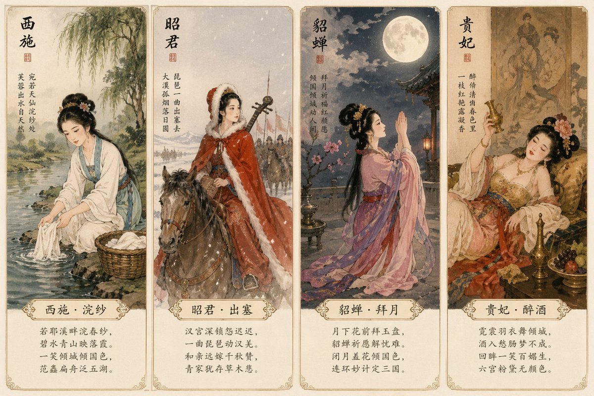 四大美女古典明信片