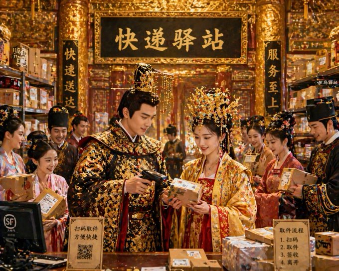 GPT Image 2 提示词 皇宫深处的御用快递驿站