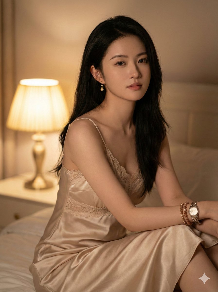柔光卧室真丝吊带裙，电影质感高颜值人像