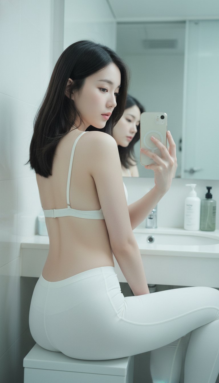 浴室梳妆台前的日韩风写实人像