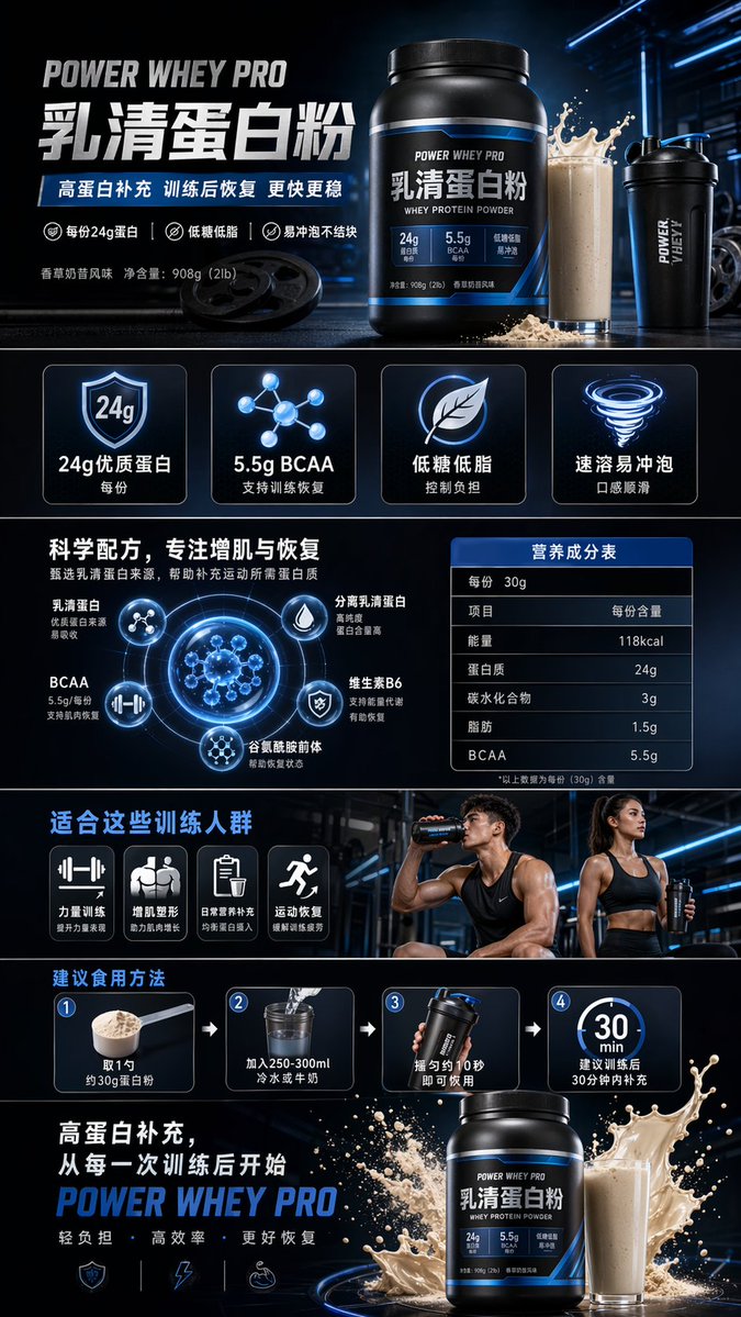 GPT Image 2 提示词 健身蛋白粉电商详情页