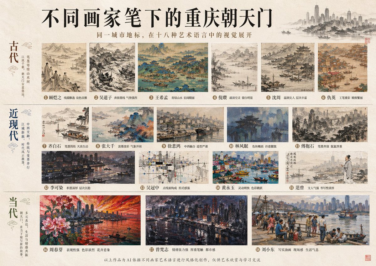 十八名家丹青绘山城朝天门