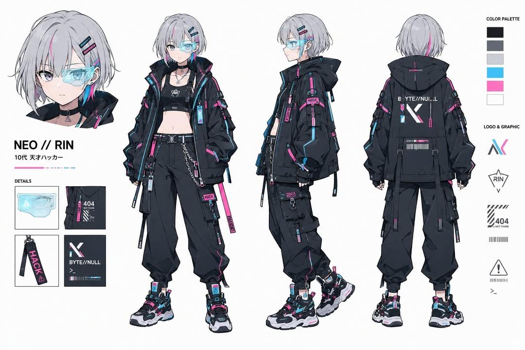 赛博朋克天才黑客少女角色设计表