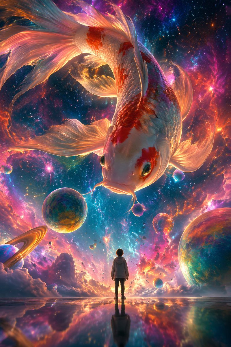 GPT Image 2 提示词 星云巨鲤与小人的奇幻对话