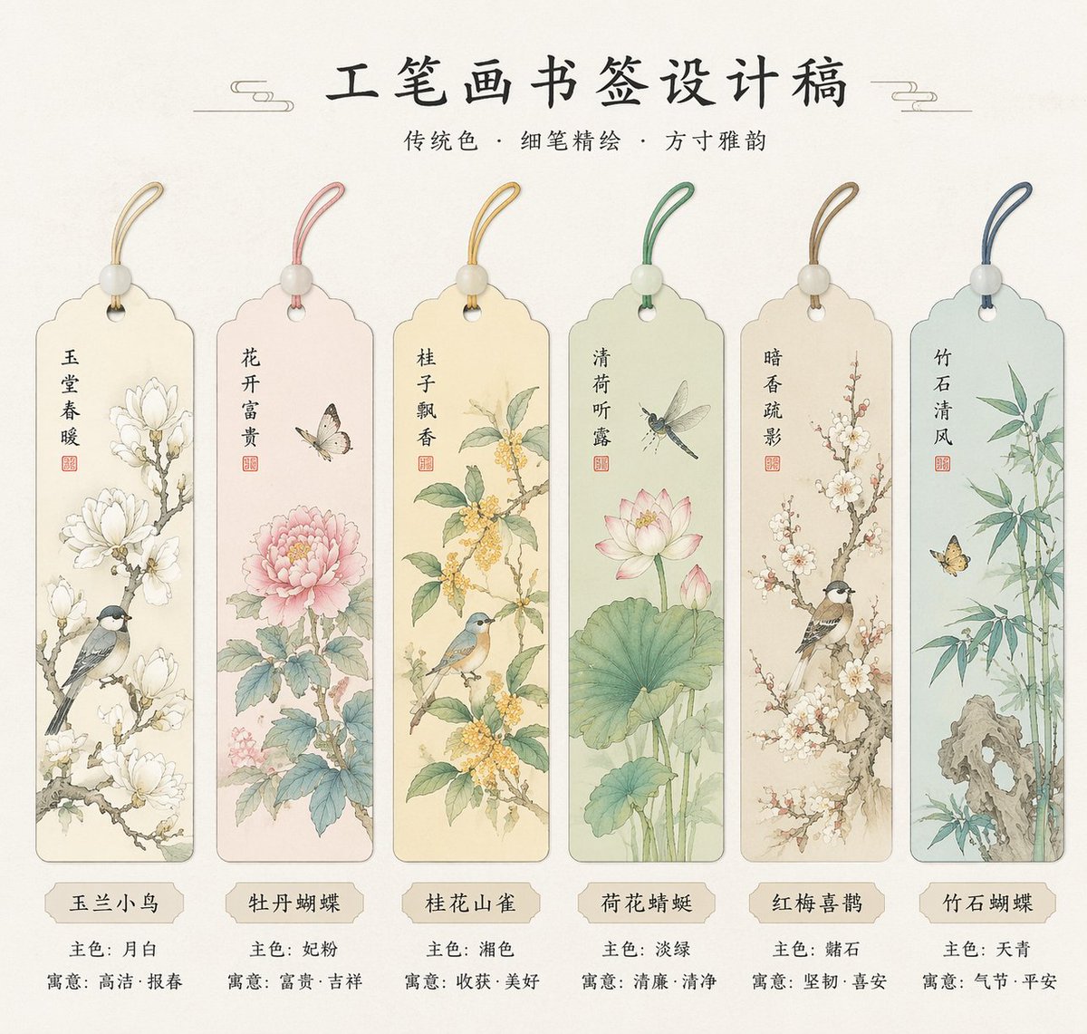 GPT Image 2 提示词 绝美国风工笔画书签设计