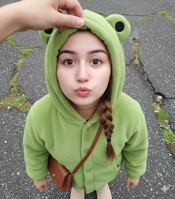 撅嘴圆脸高角度萌照