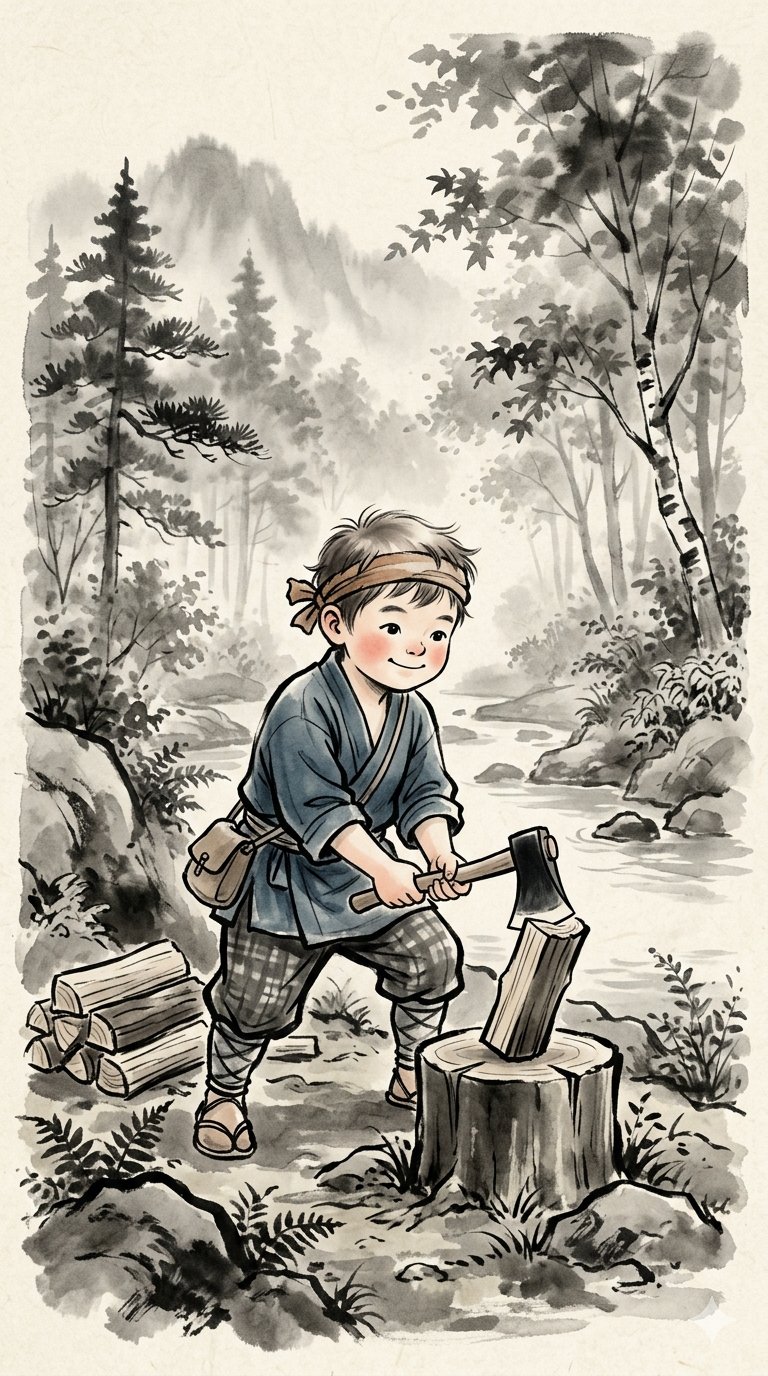 日式水墨手绘森林童趣插画