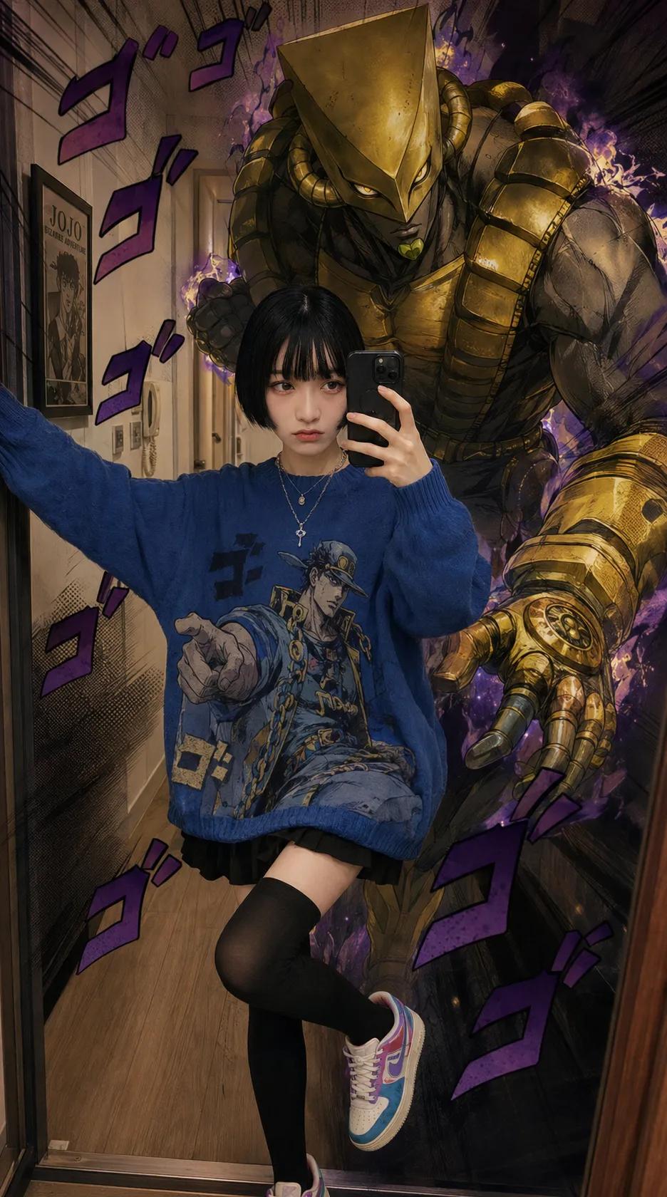 女孩与 “世界” 的动漫风自拍