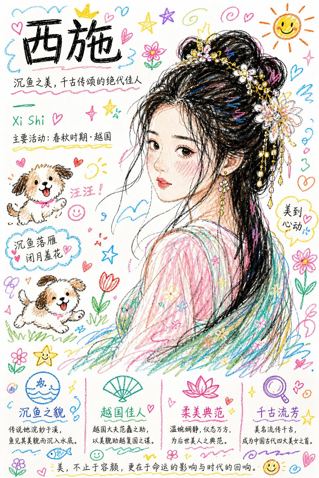 GPT Image 2 提示词 彩色潦草小狗线条风格重绘