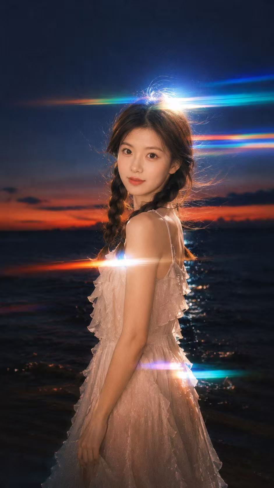 梦幻彩虹光漏电影感夜晚人像