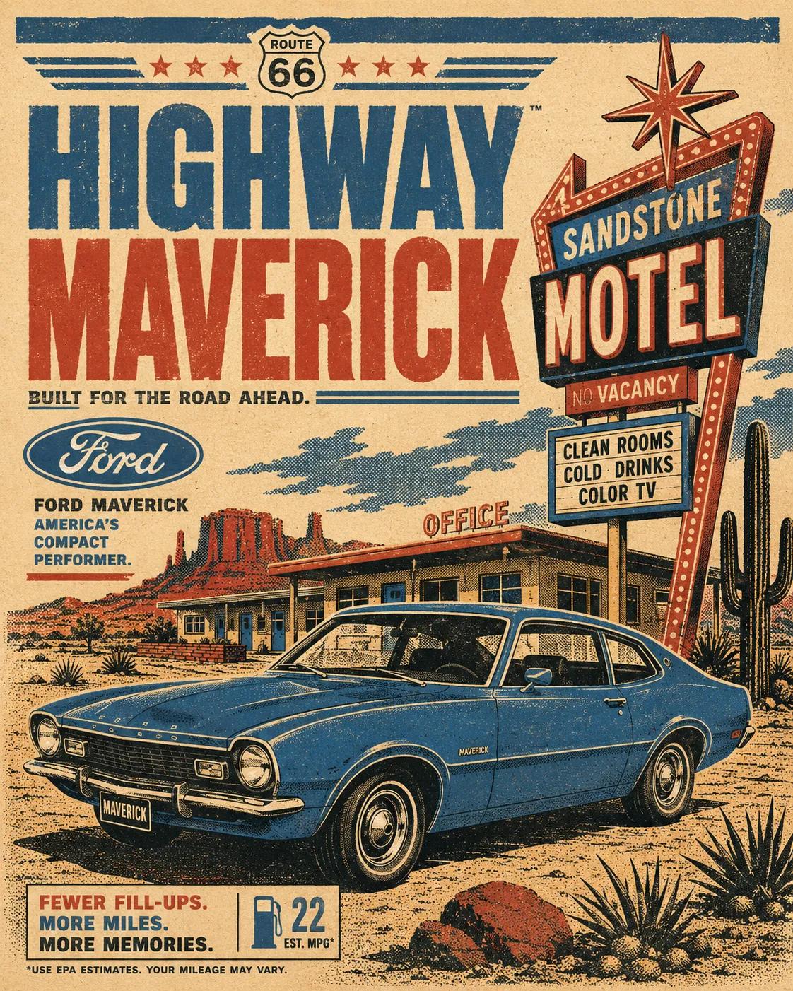 1970年代复古汽车旅行海报风格