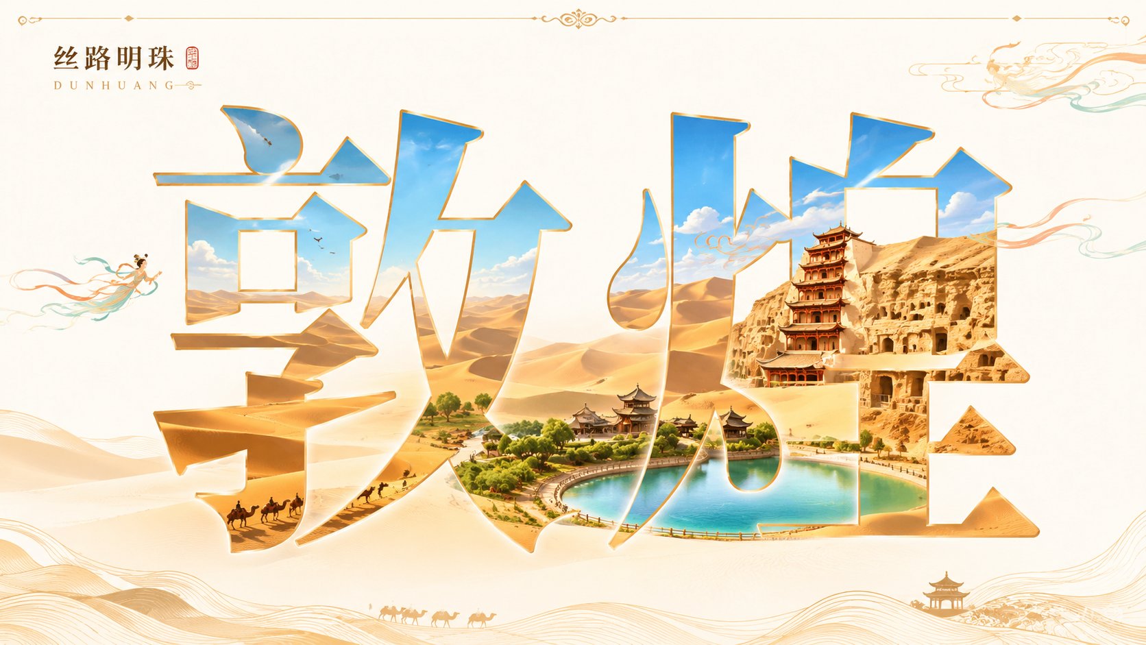 敦煌中文字体遮罩城市景观海报