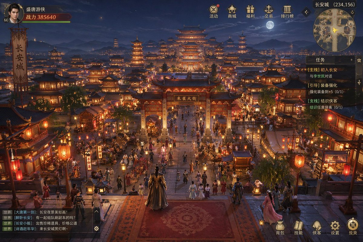 盛世长安繁华夜景游戏主城设计